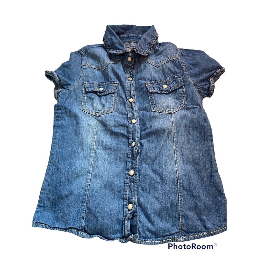 The Childrens Place Girls Short Sleeve Pearl Button Snap Collared Top. Sz. XL/14
